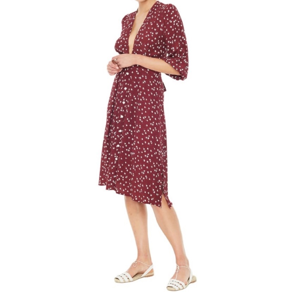 Faithfull the Brand Wine Midi Dress with Cream Dot Print - Picture 3 of 9